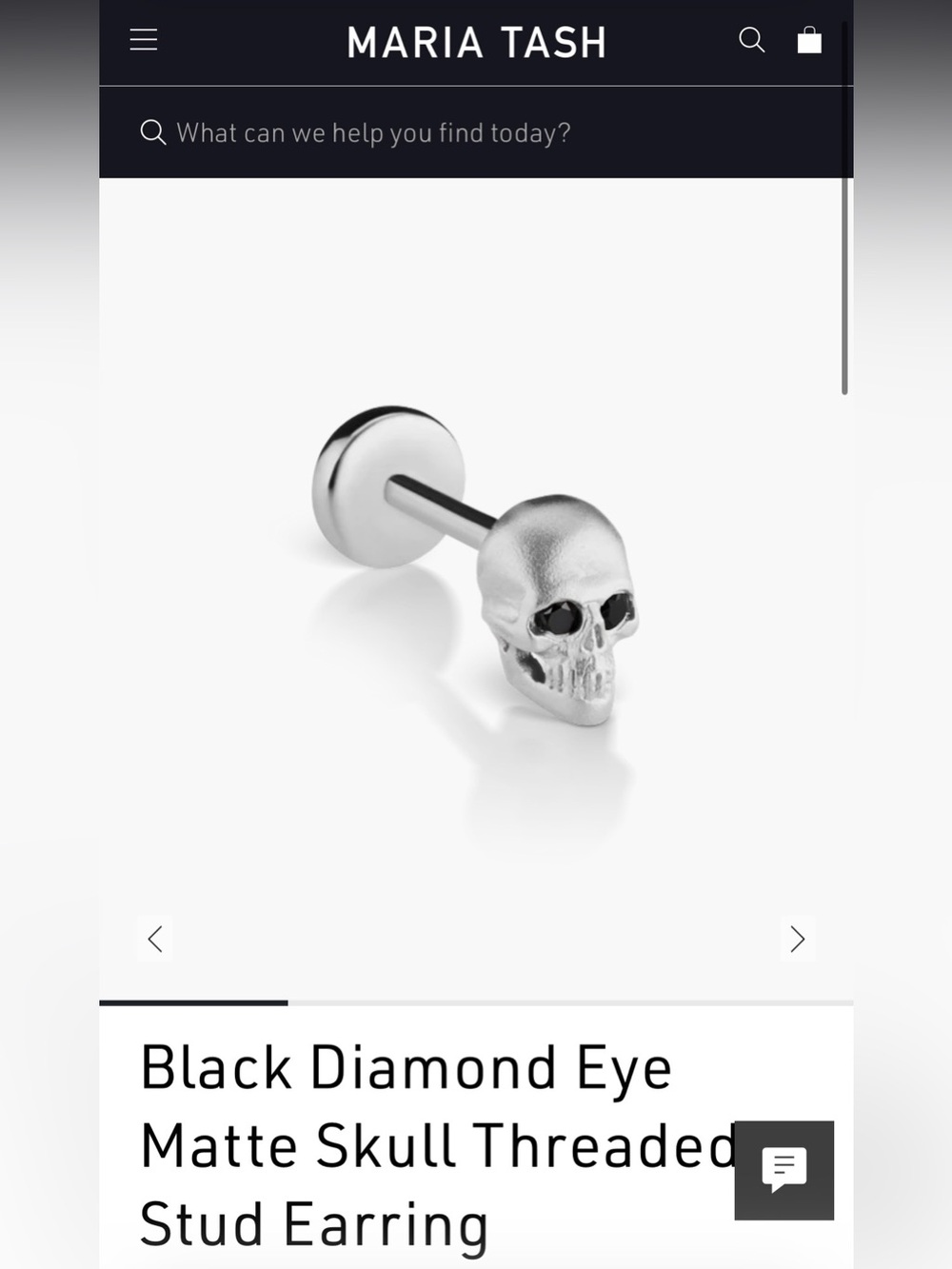 Maria Tash Black Diamond Matte Skull Threaded Stud 5mm 14K White Gold